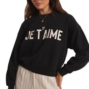 Z Supply Black "Je T'aime" Graphic Sweatshirt